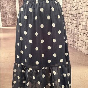 LC Lauren Conrad Navy Blue and White Polka Dot Maxi Skirt